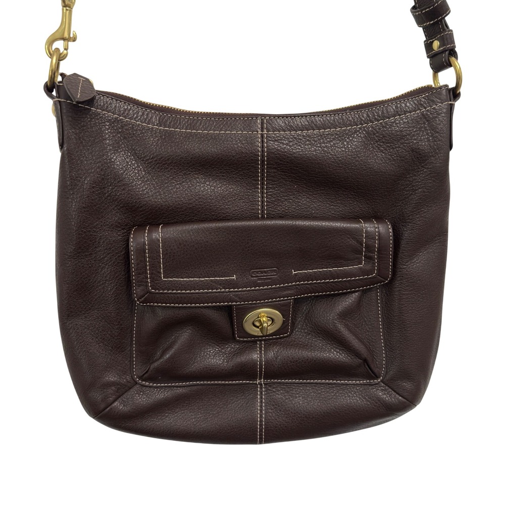 Coach Penelope Pebbled Leather Shoulder Bag Brown Turnlock F19045 Old Money